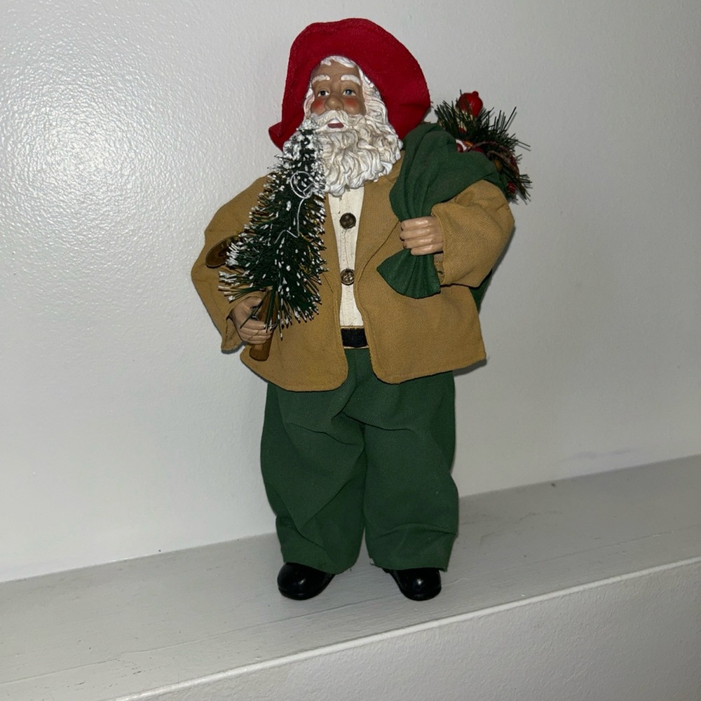 Vtg Clothtique Possible Dreams Santa Figurine Statue Carrying Tree & Toy Sack